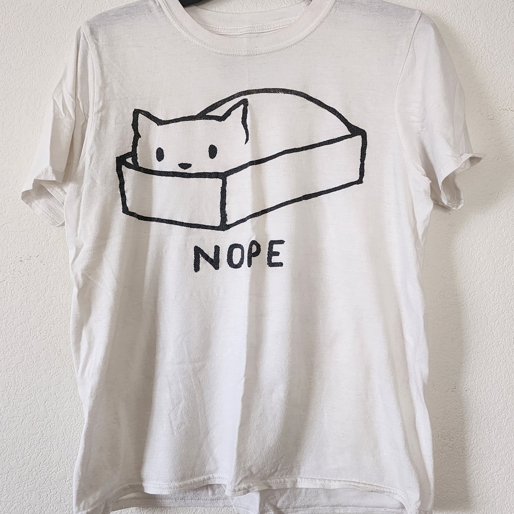 Threadless Cat in Box 'Nope' T-Shirt - White Junior's Small